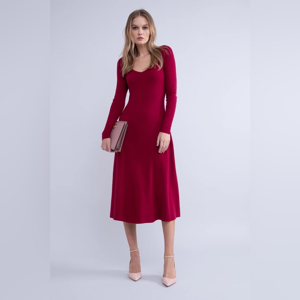 Rachel Parcell XXS Red Sweetheart Neck A Line Midi Sweater Dress Knit $218 - Picture 8 of 10